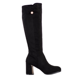Gogo Bottes élégantes avec une perle le noir