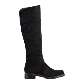 SHELOVET Bottes Noires Avec Cubic Zirconia