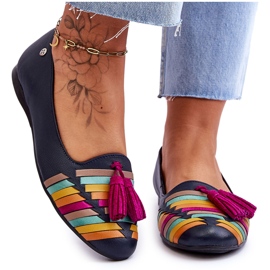Ballerines Cuir Maciejka À Franges Bleu Marine 04016-17 multicolore