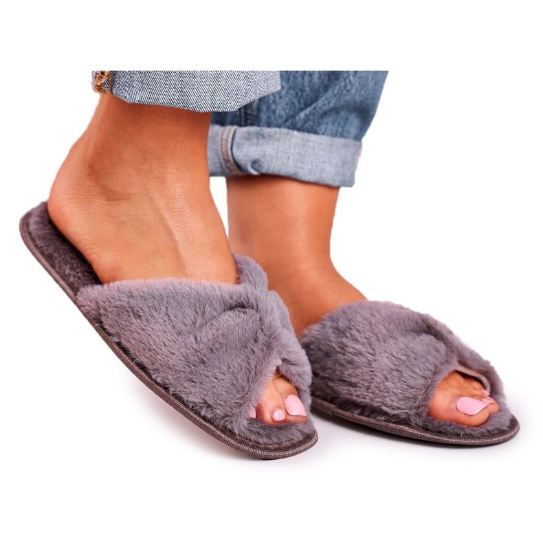 Chaussons Femme Chaussons Fourrure Noeud Gris