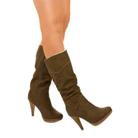 Bottes chaudes sur le talon aiguille Tyburn kaki vert