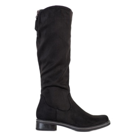 SHELOVET Bottes hautes noires avec zircone cubique le noir