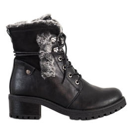 Super Mode Bottes noires avec fourrure le noir