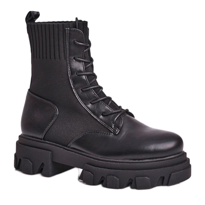 SEA Bottes à lacets et chaussettes pour femmes NS156 Noir Mon Besoin le noir