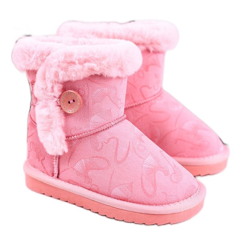 Apawwa Bottes De Neige Enfant Avec Fourrure Et Bouton Rose Kawai Apawwa Bottes De Neige Enfant Avec Fourrure Et Bouton Rose Kawai