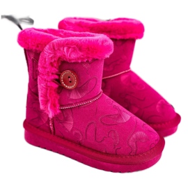 Apawwa Bottes de neige pour enfants avec fourrure et bouton Fuchsia Kawai rose