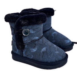 Apawwa Bottes De Neige Enfant Fourrure Et Bouton Bleu Marine Kawai