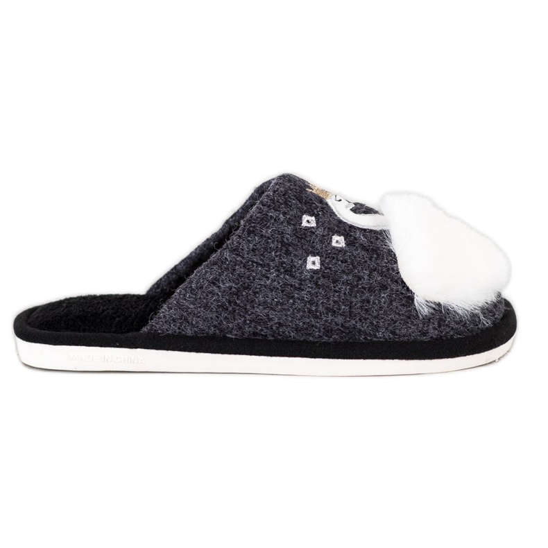 Bona Chaussons Chauds Avec Application blanche le noir gris