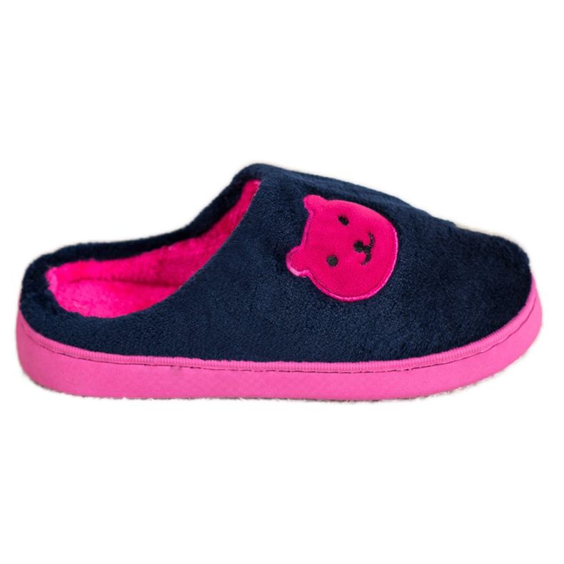Bona Chaussons chauds bleu marin rose