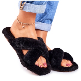 FRJ Pantoufles Fourrures Noires Pour Femmes Cozy Time