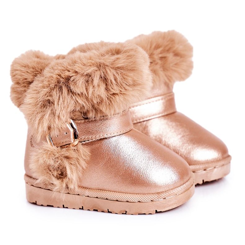 FRROCK Bottes de neige chaudes pour enfants avec fourrure Rose Gold JellyBeans