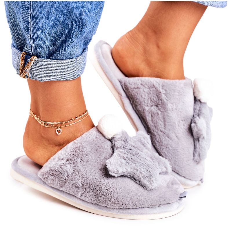 Chaussons Femme Fourrure Et Etoile Gris Nuit-Nuit