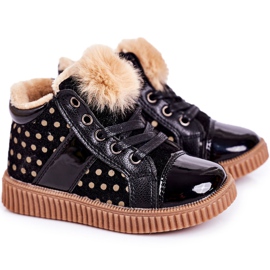 Linshi Baskets Bottines Chaudes Enfant à Pois Noir Anastasia le noir