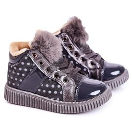 Linshi Bottes chaudes pour enfants Baskets à pois gris Anastasia