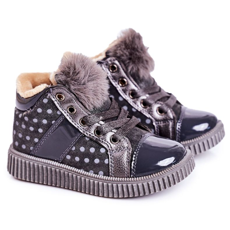 PL1 Baskets Bottines Chaudes Enfant à Pois Gris Anastasia PL1 Baskets Bottines Chaudes Enfant à Pois Gris Anastasia