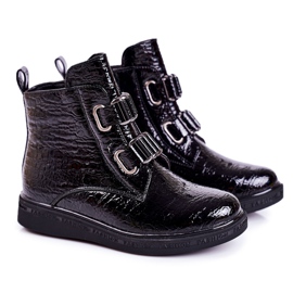 PL1 Bottines Chaudes Enfant Laquées Noir Motif Animal Maya le noir