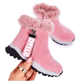 Linshi Bottes de neige chaudes pour enfants avec fourrure Rose Love-Love