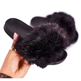 PS1 Pantoufles Enfant Fashionista Noires en Fourrure