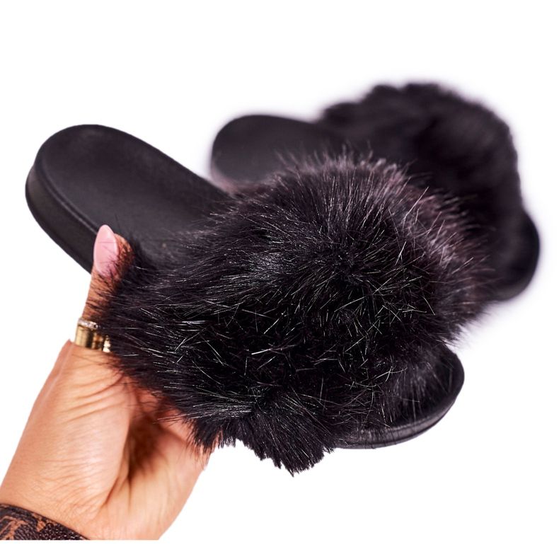 PS1 Pantoufles Enfant Fashionista Noires en Fourrure le noir PS1 Pantoufles Enfant Fashionista Noires en Fourrure le noir