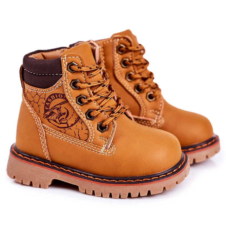 Linshi Bottes Chaudes Enfant Trappeurs Sur Semelle Caoutchouc Caramel Bobby brun jaune