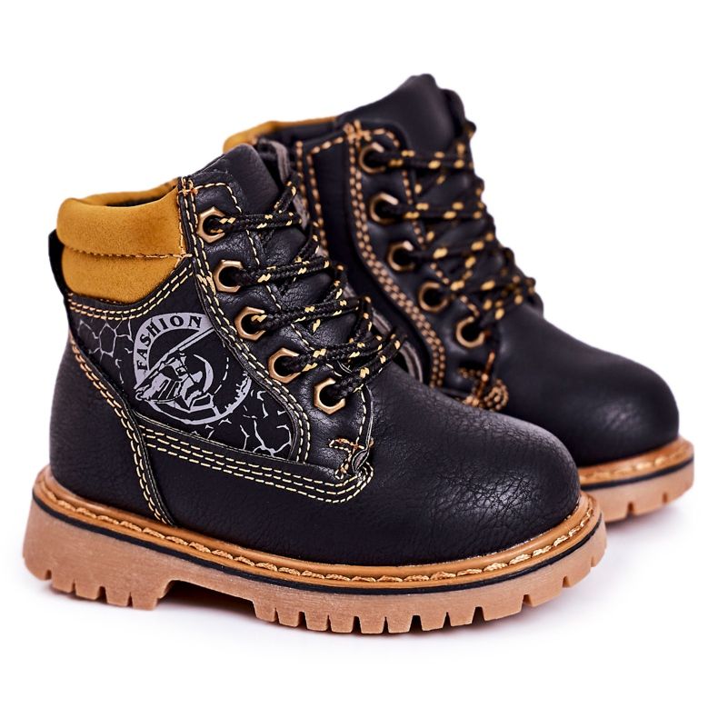 PL1 Bottes Chaudes Enfants Trappeurs Sur Semelle Bobby Caoutchouc Noir le noir orange
