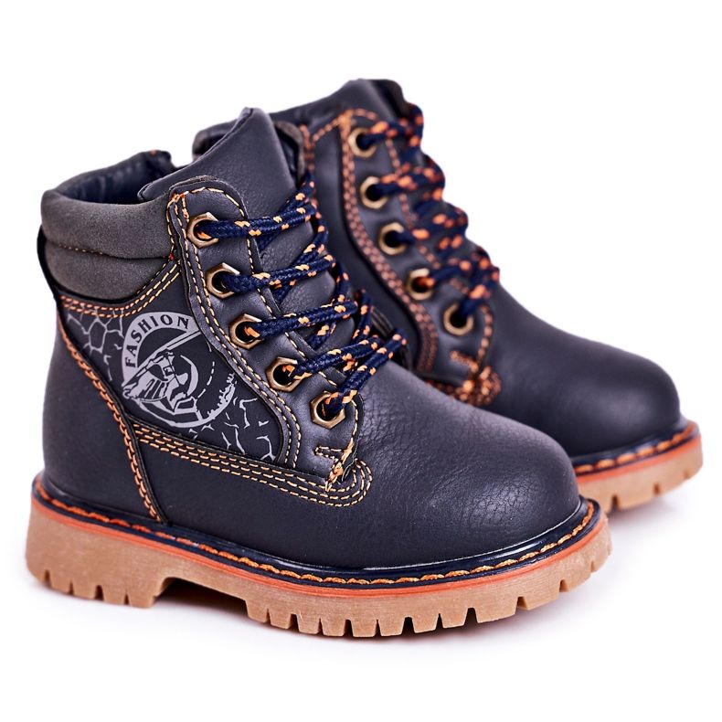 PL1 Bottes Chaudes Enfant Trappeurs Sur Semelle Caoutchouc Bleu Marine Bobby orange PL1 Bottes Chaudes Enfant Trappeurs Sur Semelle Caoutchouc Bleu Marine Bobby orange