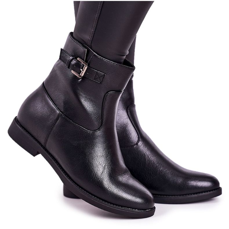 PJ1 Bottes mi-chaussures noires pour femmes avec boucle le noir