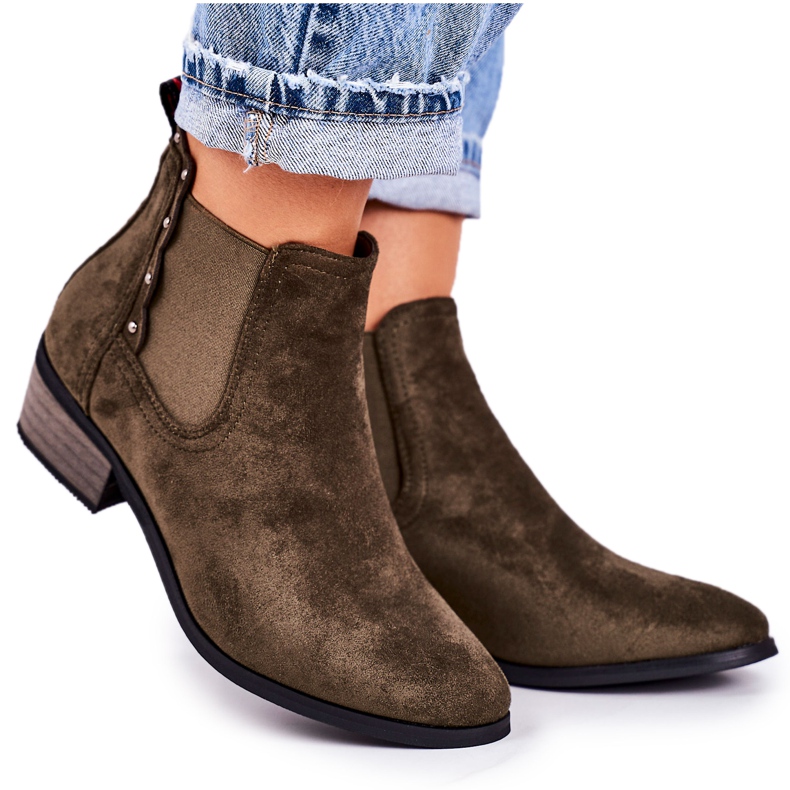 PJ1 Bottines Chelsea classiques pour femmes Bottes Walker en daim vert foncé kaki