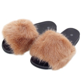 Chaussons avec fourrure de chameau CK107P Camel brun multicolore