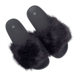 Noir CK107P Chaussons noirs avec fourrure