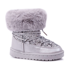 FRROCK Bottes de neige chaudes pour enfants avec fourrure argent Nicola