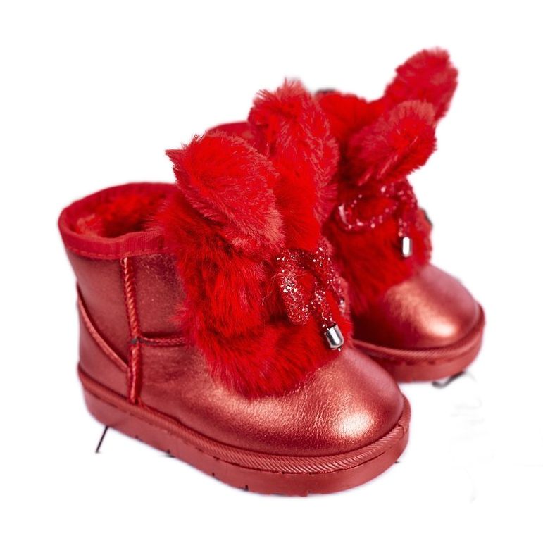 Bottes de neige pour enfants avec fourrure avec oreilles de lapin rouges Bottes de neige pour enfants avec fourrure avec oreilles de lapin rouges
