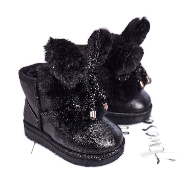 Bottes de neige pour enfants avec fourrure avec oreilles lapin noir le noir Bottes de neige pour enfants avec fourrure avec oreilles lapin noir le noir