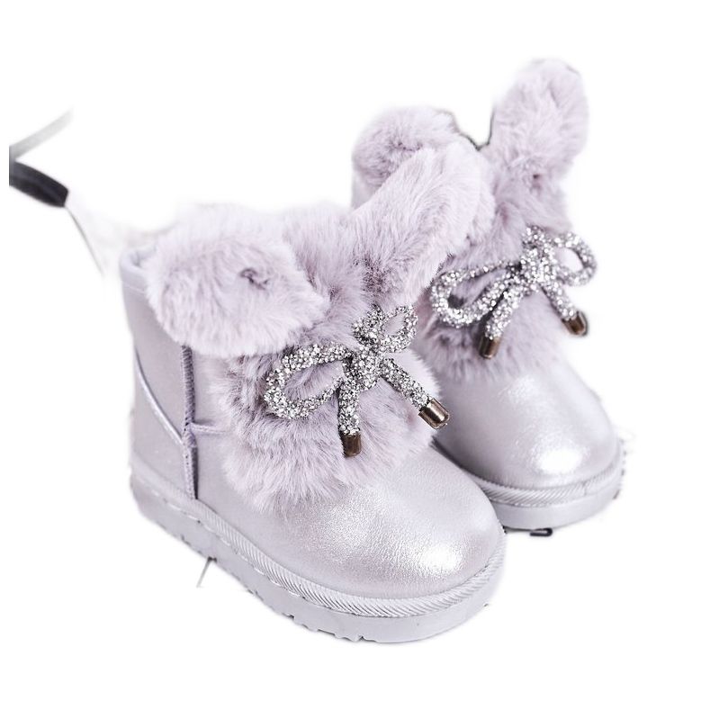 Bottes de neige pour enfants avec fourrure avec oreilles Silver Bunny argent