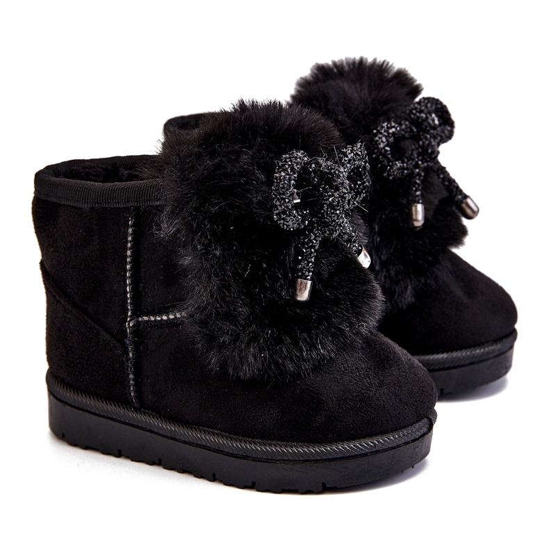 Bottes de neige pour enfants noires avec fourrure en daim Amelia le noir