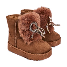 Bottes de neige chaudes pour enfants avec fourrure Suede Caramel Amelia brun