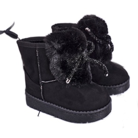Bottes de neige pour enfants noires avec fourrure en daim Amelia le noir