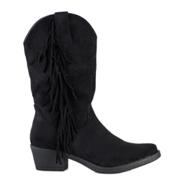Diamantique Bottes de cowboy à franges noir
