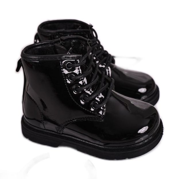 FRROCK Bottes Enfant Bottes Laquées Chaudes Noir Ammy le noir