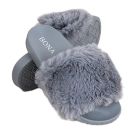 Bona Tongs à la mode avec fourrure gris