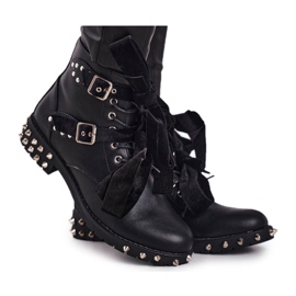 SEA Bottines Femme Rivets Spikes Noir Aimant le noir