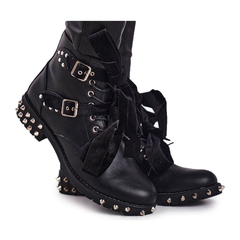 SEA Bottines Femme Rivets Spikes Noir Aimant le noir