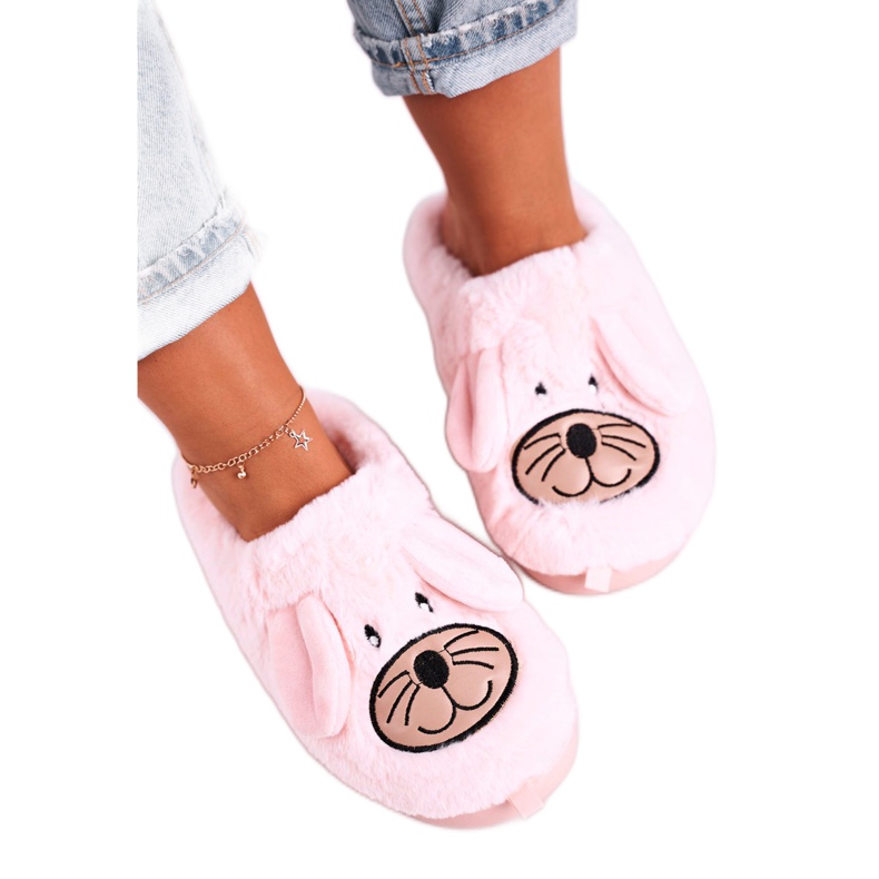 JOMIX Chaussons Femme Rose En Fourrure De Souris Home Sweet Home