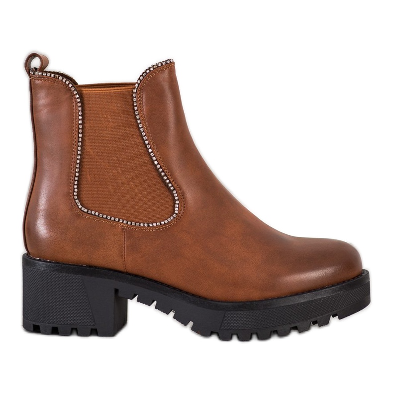 SHELOVET Bottines Chelsea avec zircone cubique brun