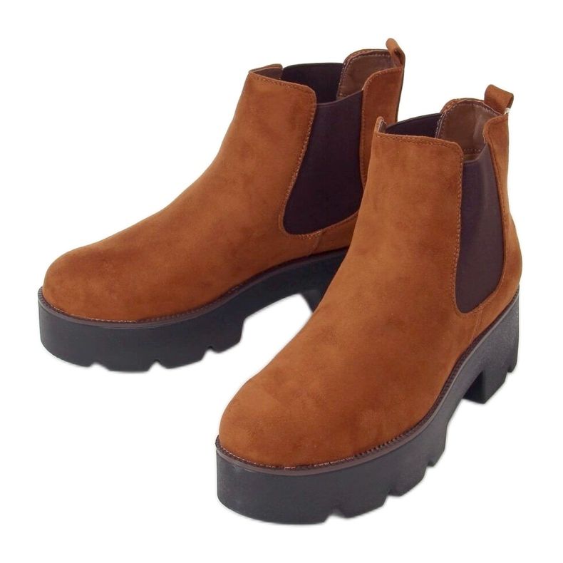 Bottines Chelsea sur semelle haute camel 8B987 Camel brun