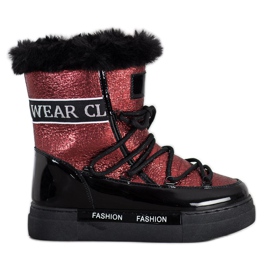 SHELOVET Bottes de neige brillantes à la mode noir rouge