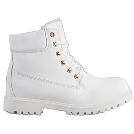SHELOVET Bottes de randonnée chaudes avec cuir écologique blanc