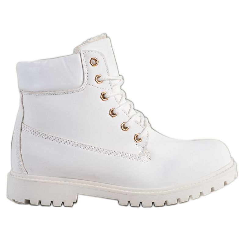 SHELOVET Bottes de randonnée chaudes avec cuir écologique blanche