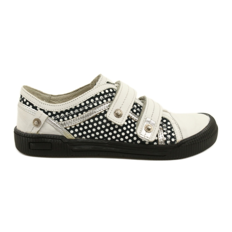 Chaussures à Velcro en Cuir Bartek 78148-25K Pois blanche le noir argent