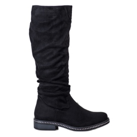 SHELOVET Bottes en daim avec zircon cubique le noir